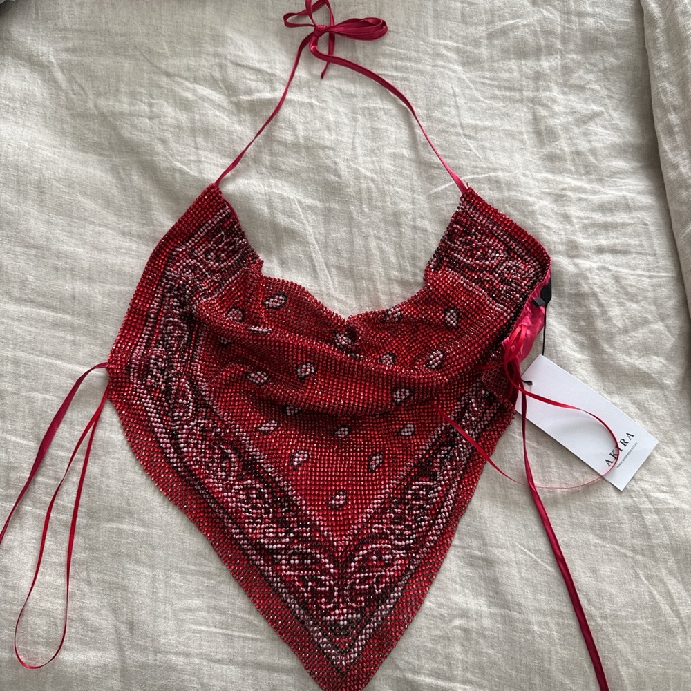 AKIRA Red Beaded Halter Top